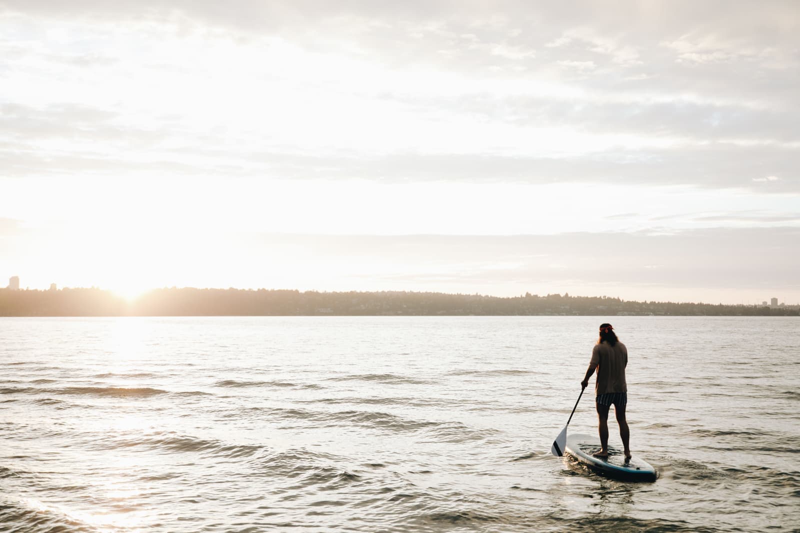 An adjustable stand up paddle board paddle resting on a board